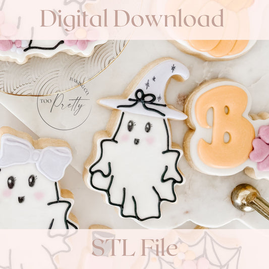 Decorative cookies with witchy ghost and labeled as digital download STL file.
