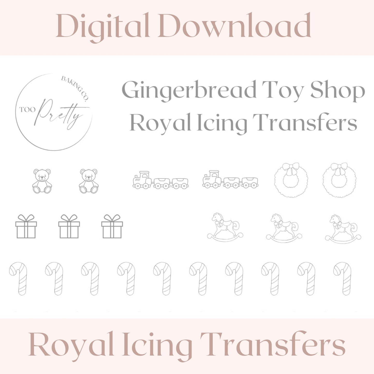 Gingerbread Toy Shop Royal Icing Transfer Sheet - Too Pretty Baking Co.Royal Icing Transfer Sheets