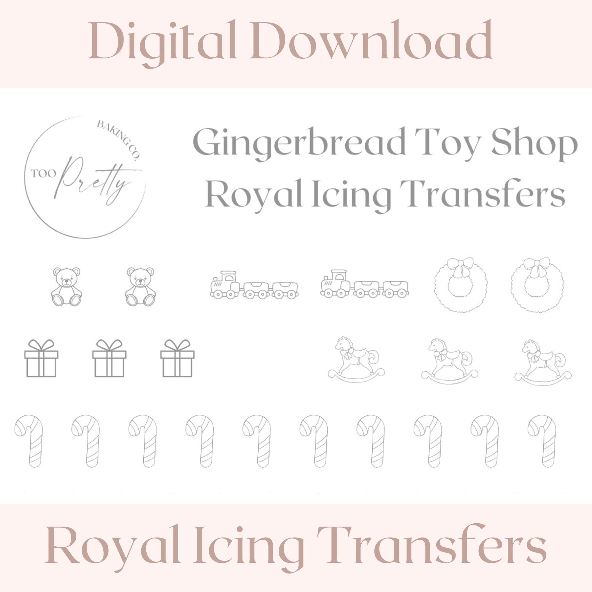 Gingerbread Toy Shop Royal Icing Transfer Sheet - Too Pretty Baking Co.Royal Icing Transfer Sheets