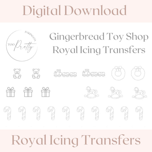 Gingerbread Toy Shop Royal Icing Transfer Sheet - Too Pretty Baking Co.Royal Icing Transfer Sheets